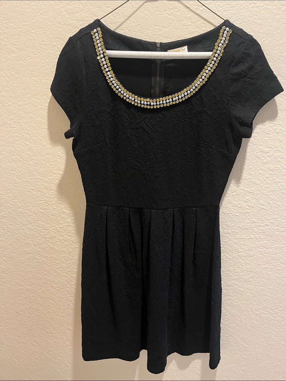 Maison Jules Black Midi Dress with Gold & Silver Beaded Neckline